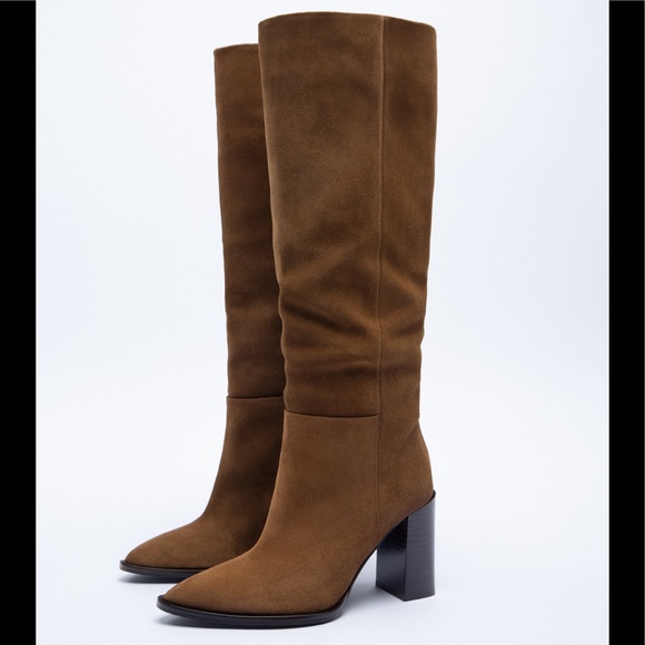 ZARA Suede Knee High Boots - Picture 2 of 7